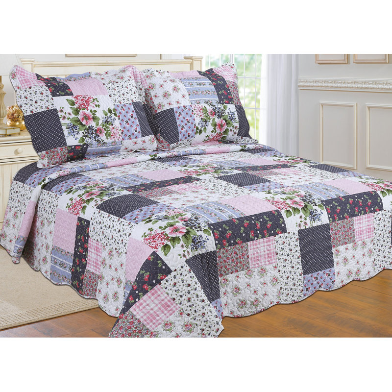 August Grove® Neil Blue/White/Purple Microfiber Reversible Quilt Set